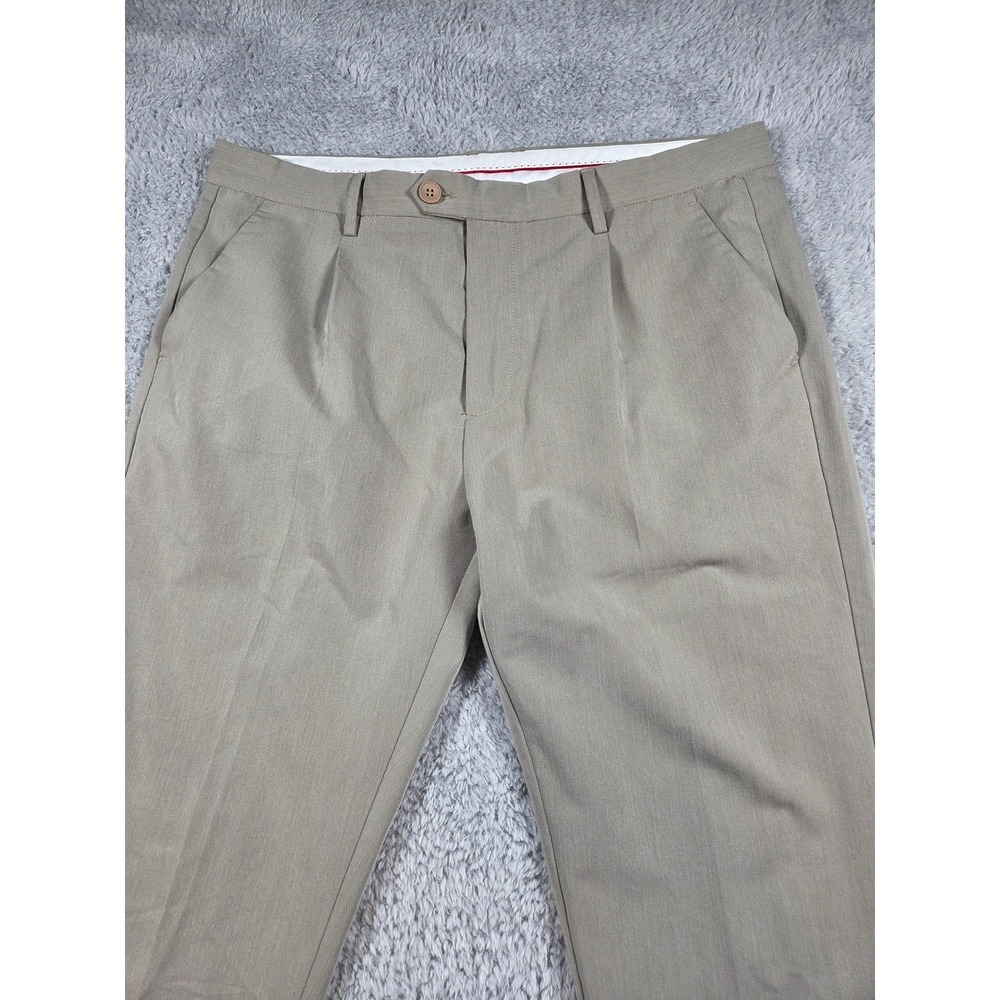 Mens Khaki Pleated Dress Pants Flat Front Casual Trousers Apricot Grey